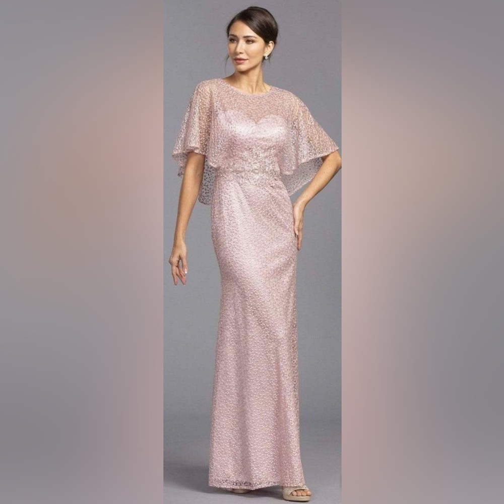 Aspeed - M2117 Rhinestone Caped Dress in Champagne - Size L (Tailored & Bustled)